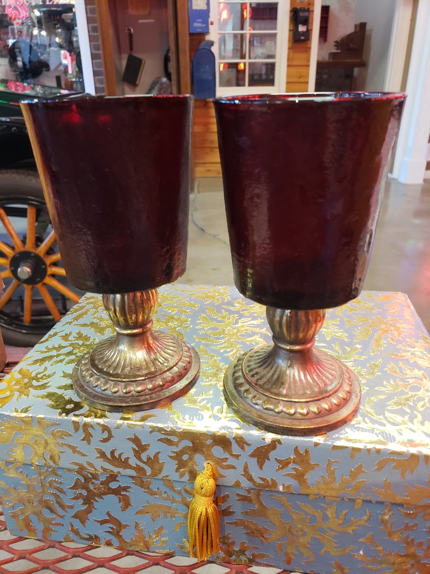 Brass and Red Glass goblet set