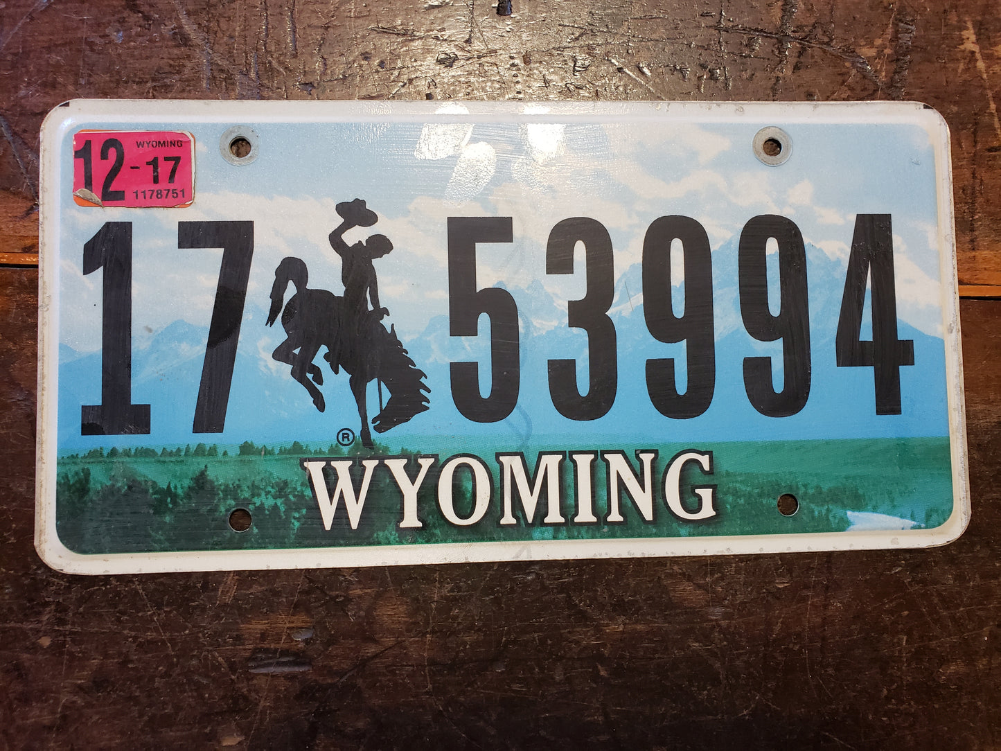 2017 Wyoming License Plate 17 53994