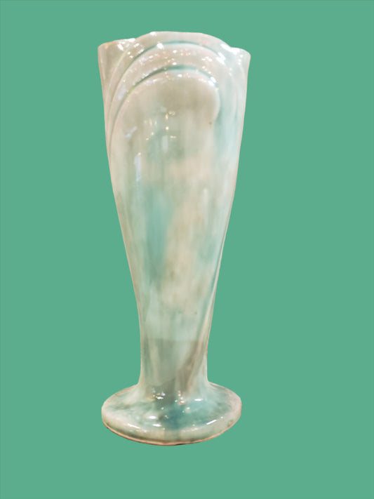 Aqua colored vintage vase with golden rim