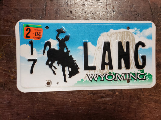 2004 Wyoming license plate 17 LANG