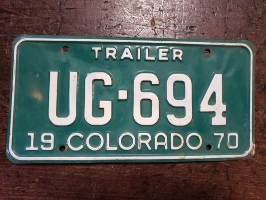 1970 Colorado Trailer License Plate UG 694