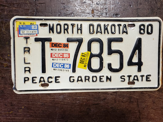 1980 North Dakota License Plate TRL T 7854