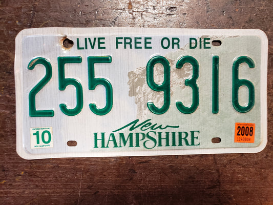 2008 New Hampshire license Plate 255 9316