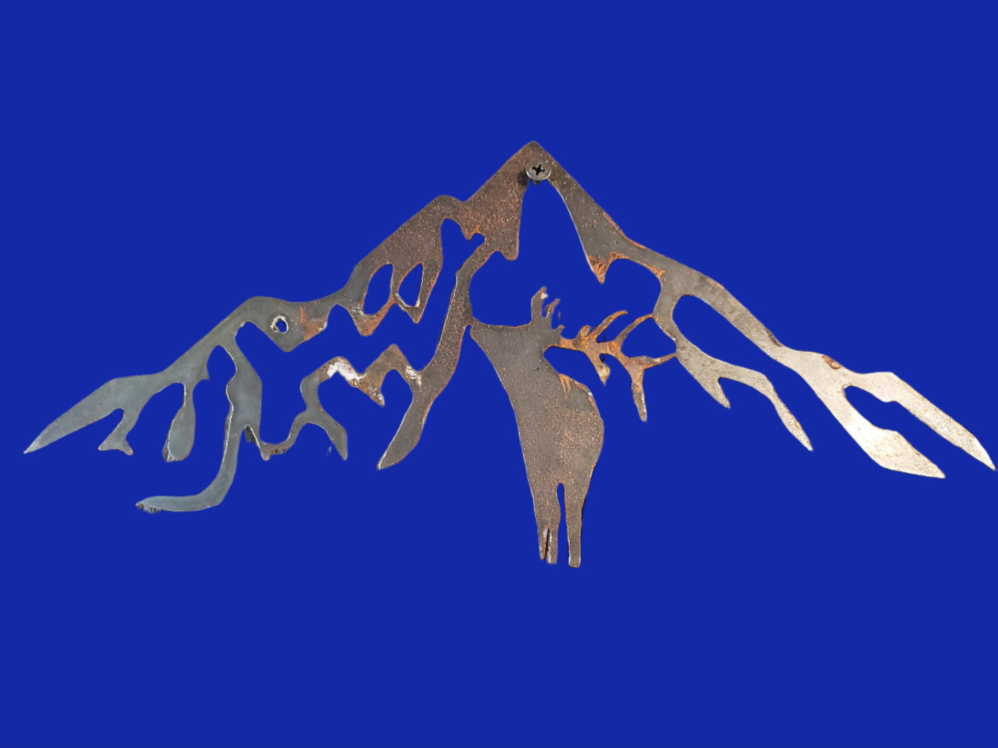 Mountain with Elk silhouette metal art