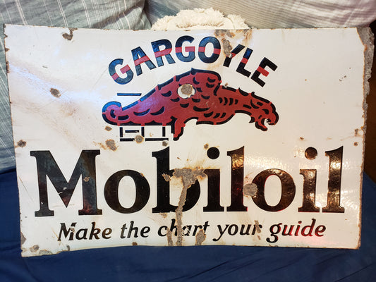 Gargoyle Mobiloil porcelain double sided sign