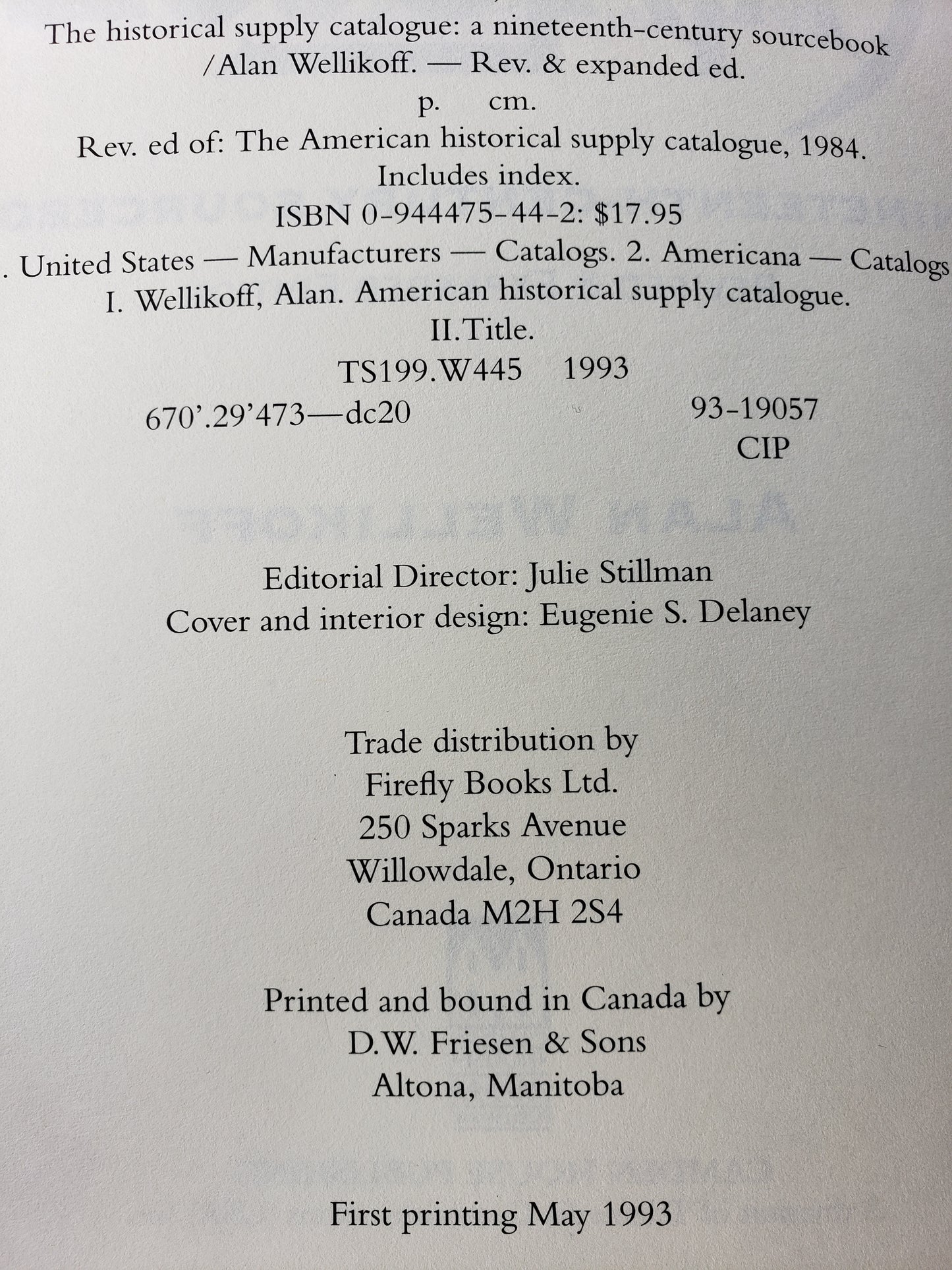 The Historical Supply Catalogue, by Alan Wellikoff