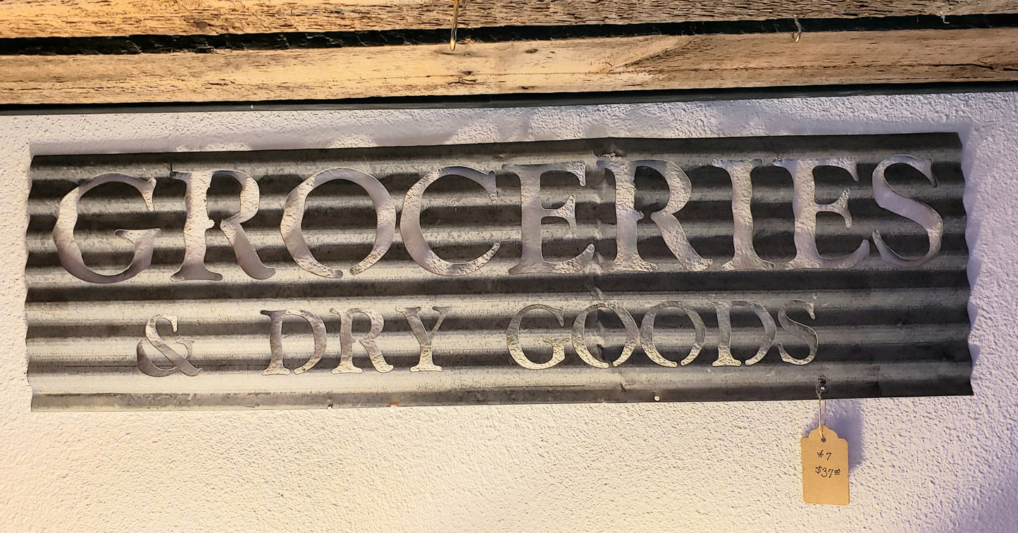 Groceries and Dry Goods corrugated metal Sign