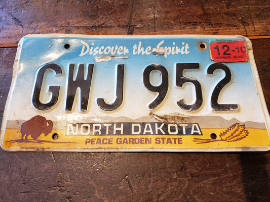 2010 North Dakota License Plate GWJ 952