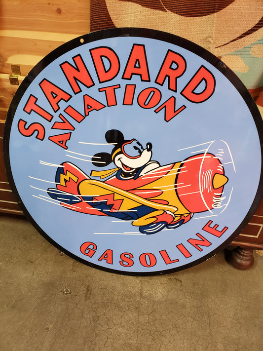 Standard Aviation Gasoline round vinyl over steel repop  sign