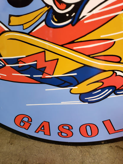 Standard Aviation Gasoline round vinyl over steel repop  sign