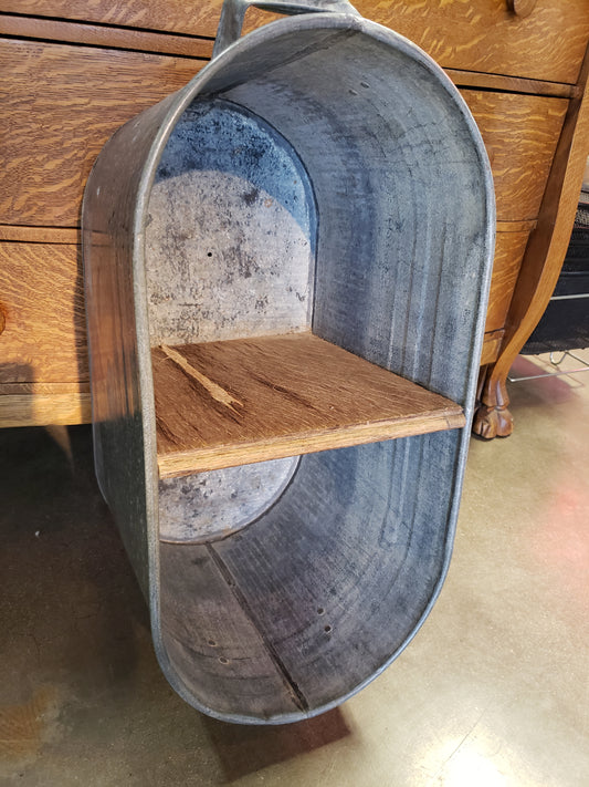 Galvanized boiler tub made into a shelf