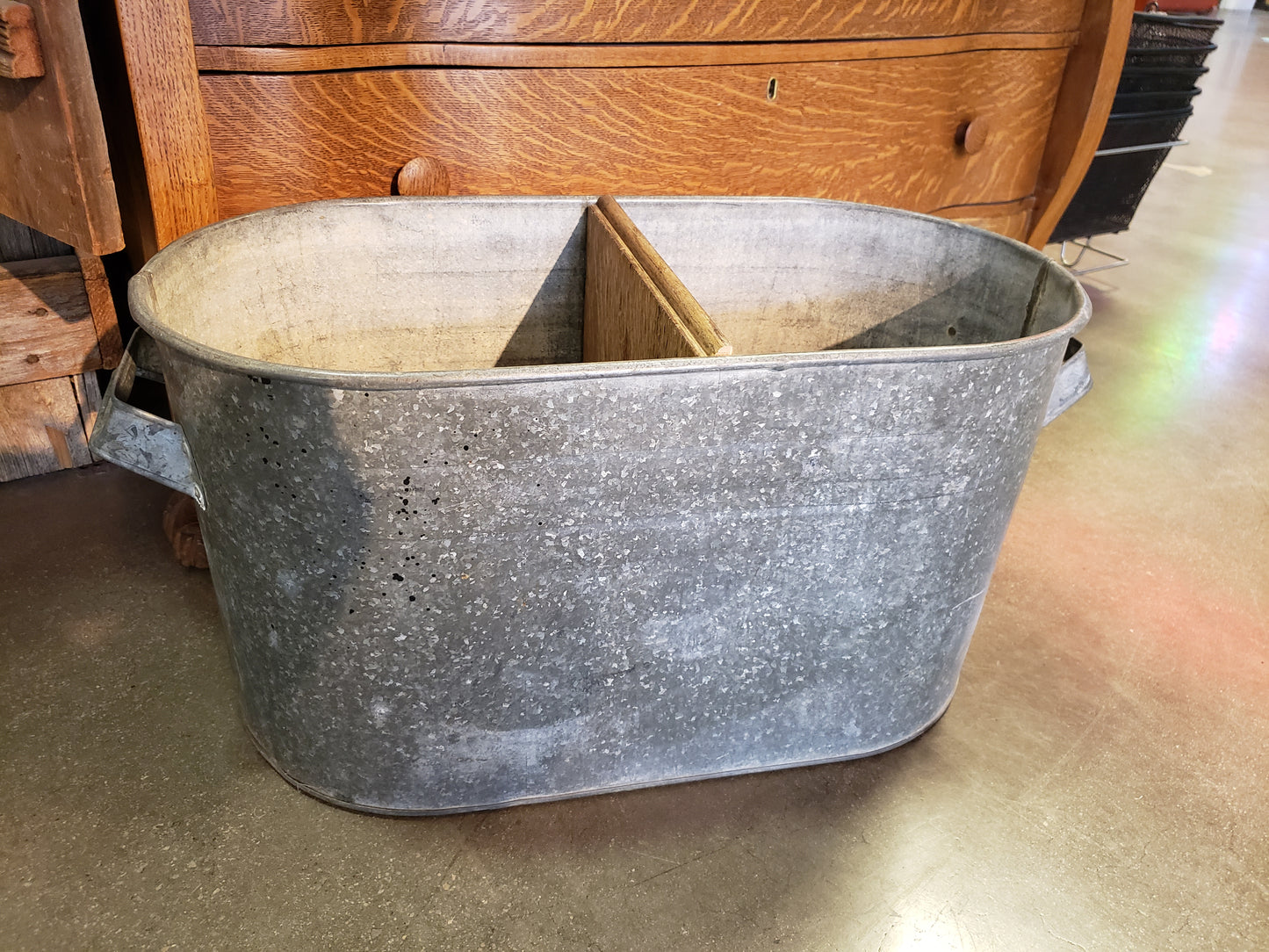 Galvanized boiler tub made into a shelf