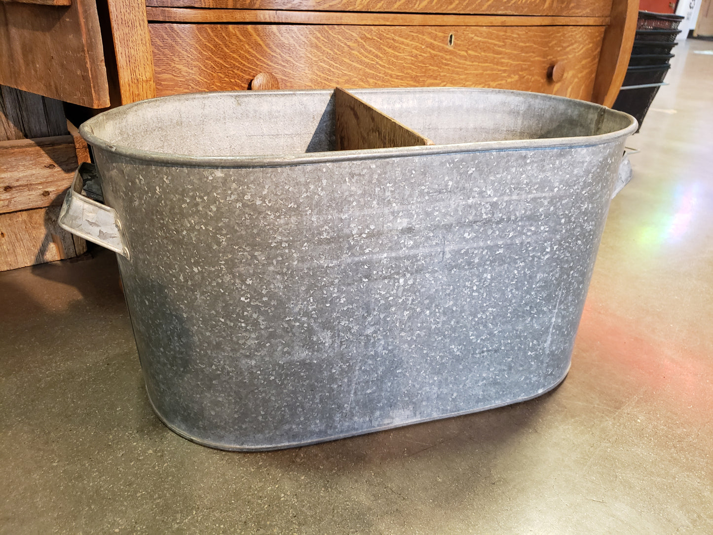 Galvanized boiler tub made into a shelf