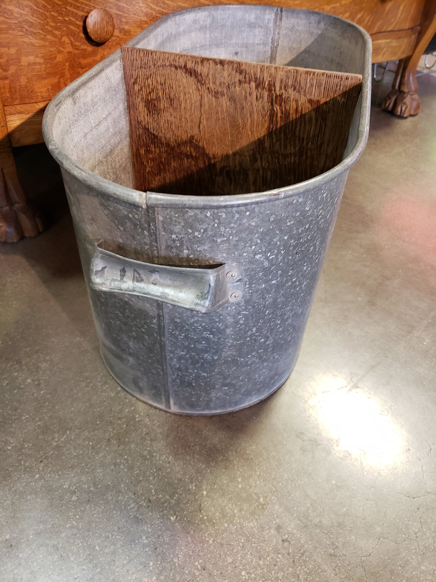 Galvanized boiler tub made into a shelf