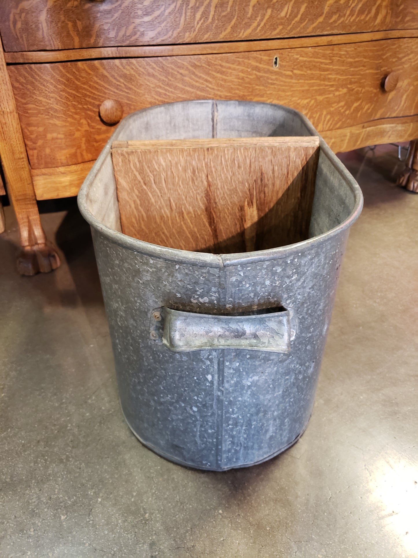 Galvanized boiler tub made into a shelf