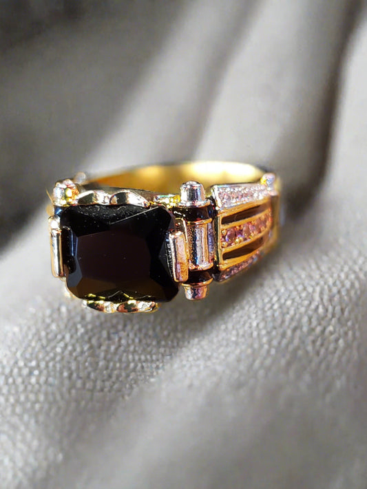 .925 silver/ gold plated black stone ring size 8