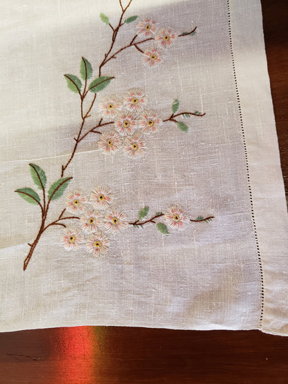 Embroidered apple blossom table runner