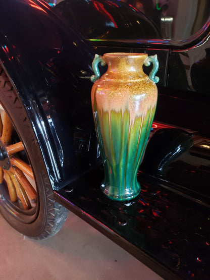 Art Deco Gold to Green Crystalline Glazed Vase