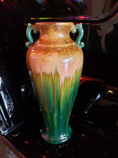 Art Deco Gold to Green Crystalline Glazed Vase