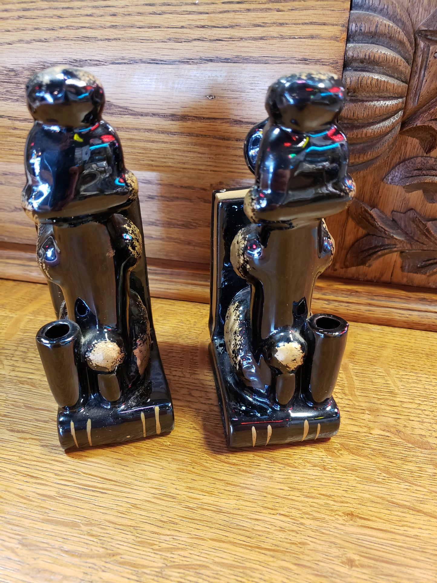 Mid Century Modern Black and gold poodle bookends