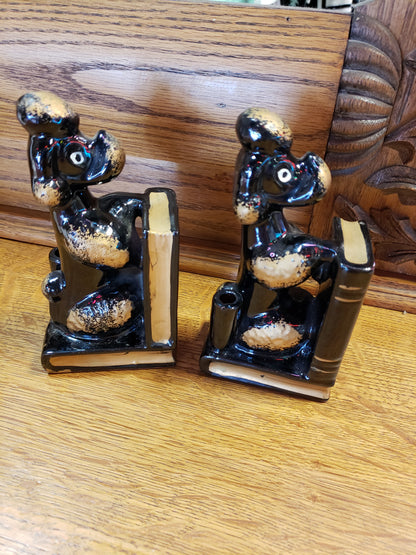 Mid Century Modern Black and gold poodle bookends