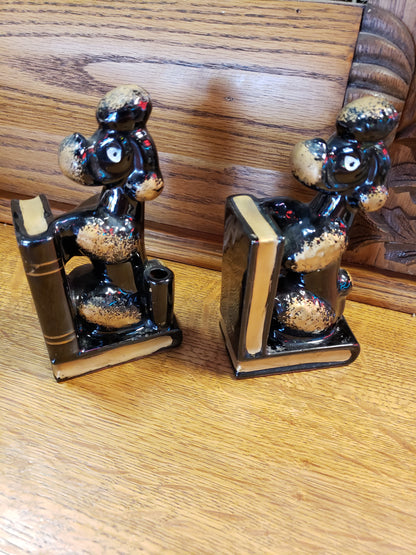 Mid Century Modern Black and gold poodle bookends