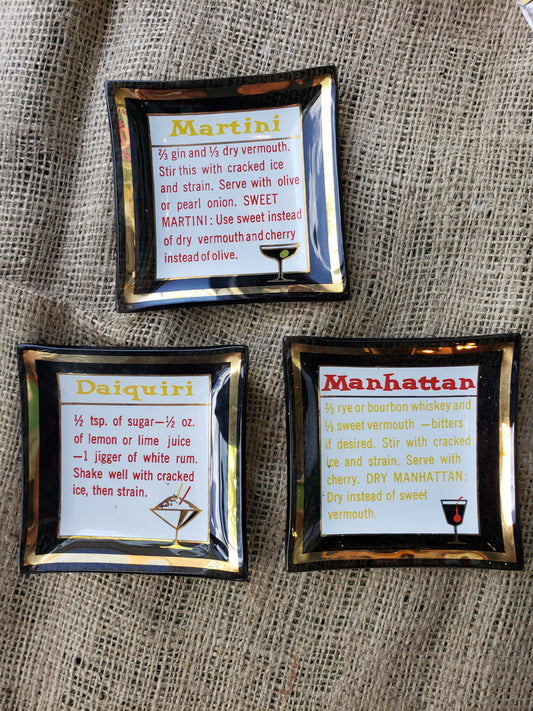 Set of three Drink Recipe ash trays