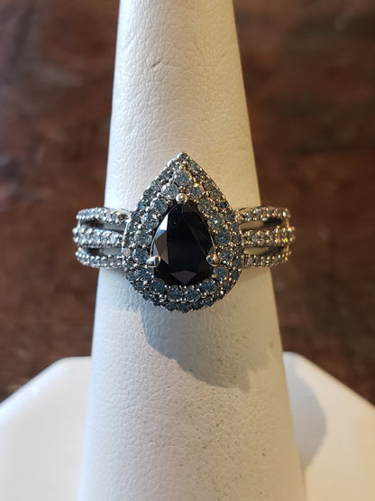 14K White Gold with black diamond ring