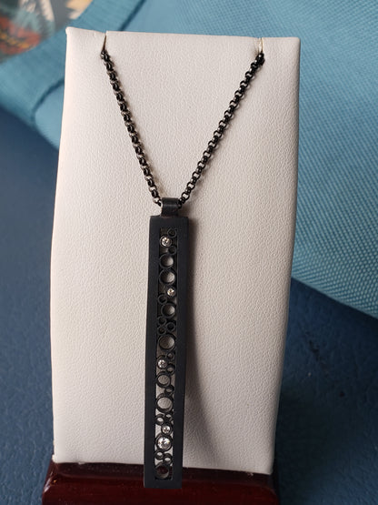 Sterling Silver necklace with long rectangle with diamond accents