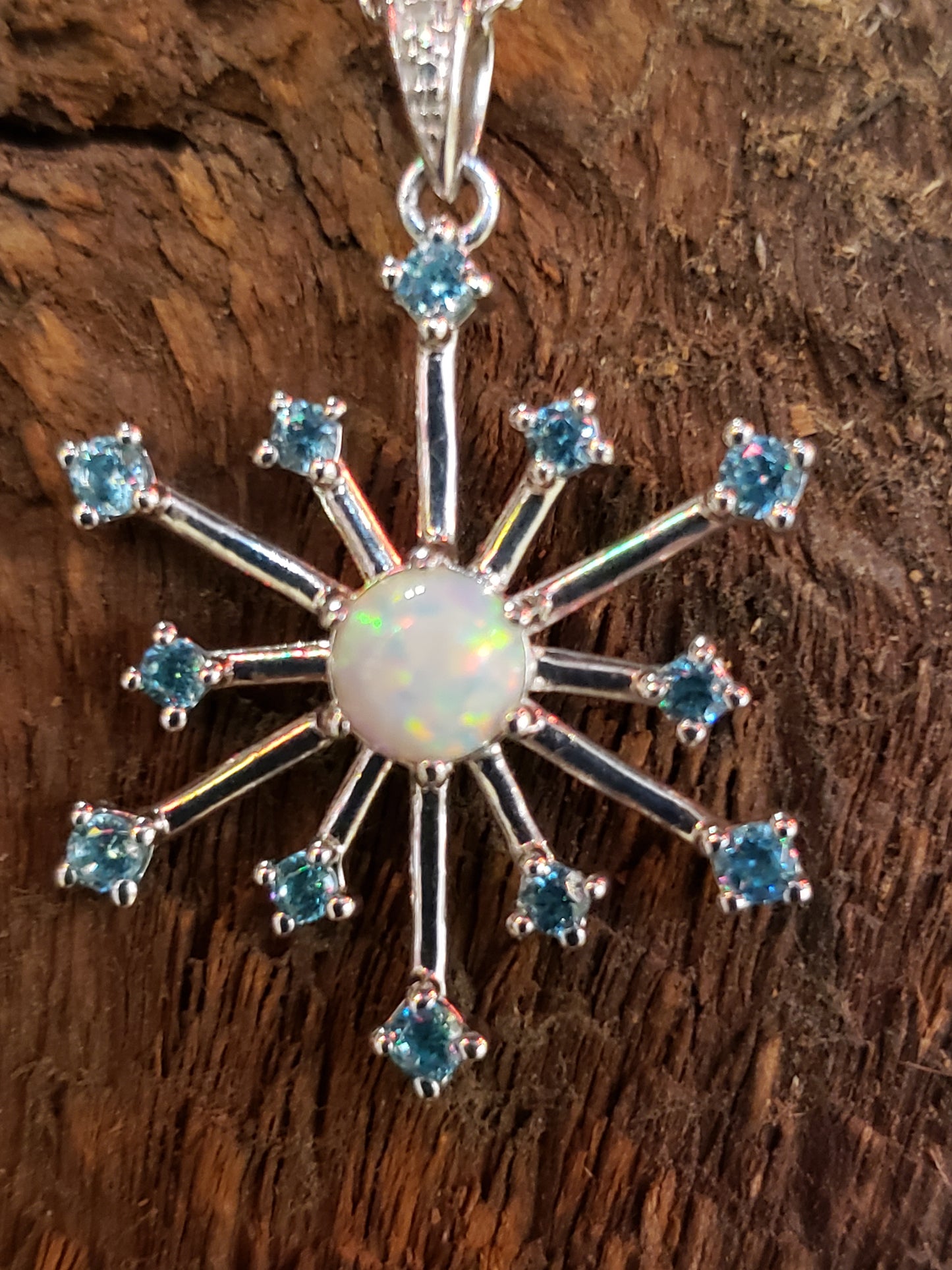 .925 CZ and Opal Pendant on a .925 17 inch chain