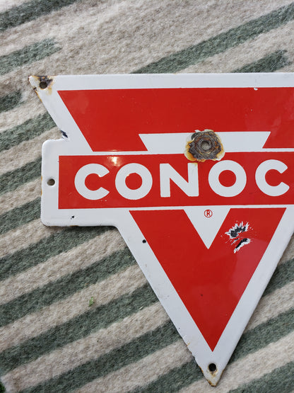 Red and White Conoco gas pump plate