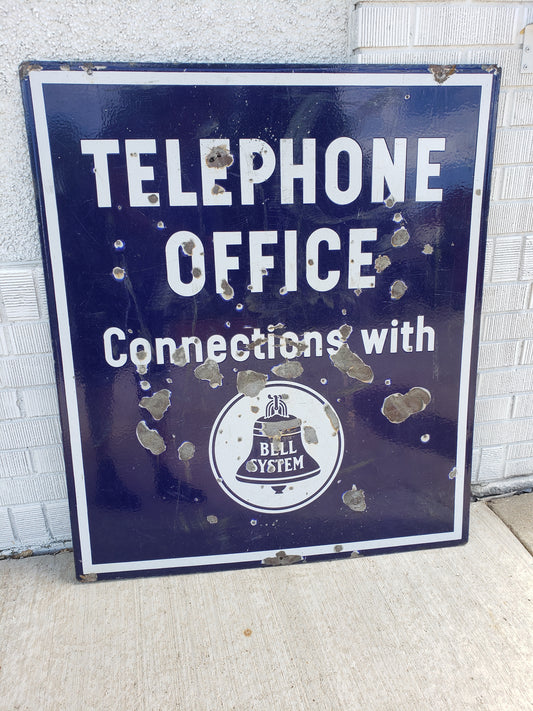 Double Sided porcelain Bell System Telephone Office Sign