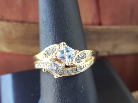 Goldtone and CZ coctail ring size 9.5