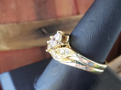 Goldtone and CZ coctail ring size 9.5