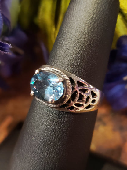 .925 Sterling ring size 5.5 lite blue clear stone