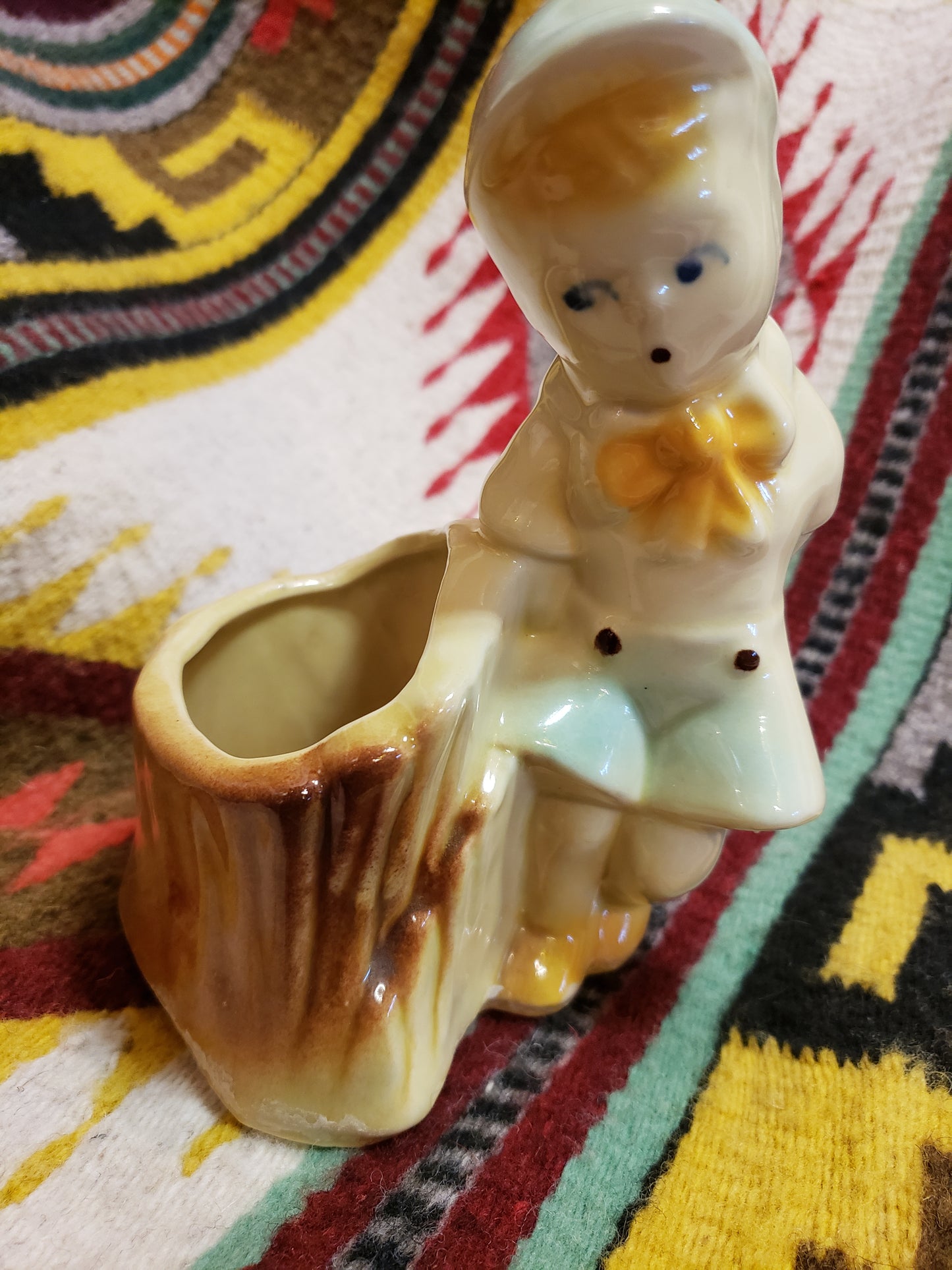 Shawnee Pottery boy with blue hat planter