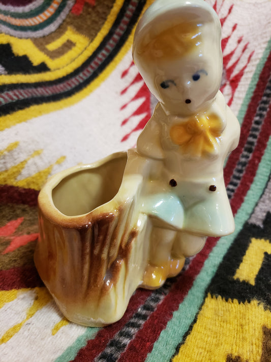 Shawnee Pottery boy with blue hat planter