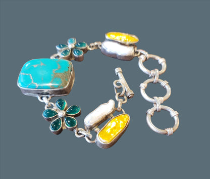 Turquoise and shell bracelet (.925)