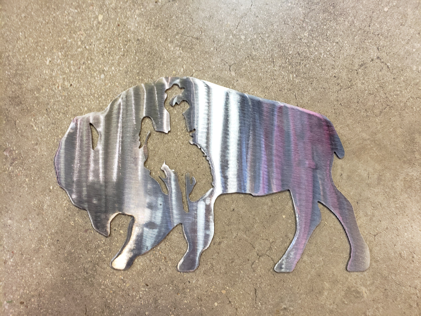 Buffalo with Cutout bucking horse and rider metal wall art