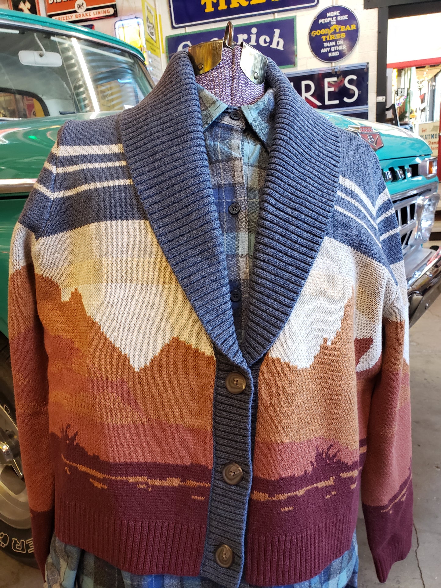 Pendleton Western Scenic Cardigan in Blue/ Rust Multi