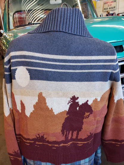 Pendleton Western Scenic Cardigan in Blue/ Rust Multi