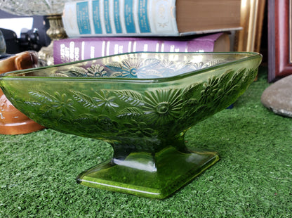 Indiana Glass Daisy Pattern Green compote dish