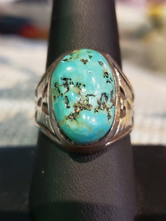 Sterling Turquoise Nugget Thunderbird Ring size 10