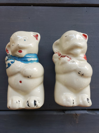 Vintage Bears with Bows salt pepper shaker set