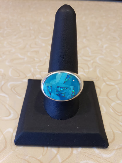 Sterling, Turquoise and Opal ring size 11