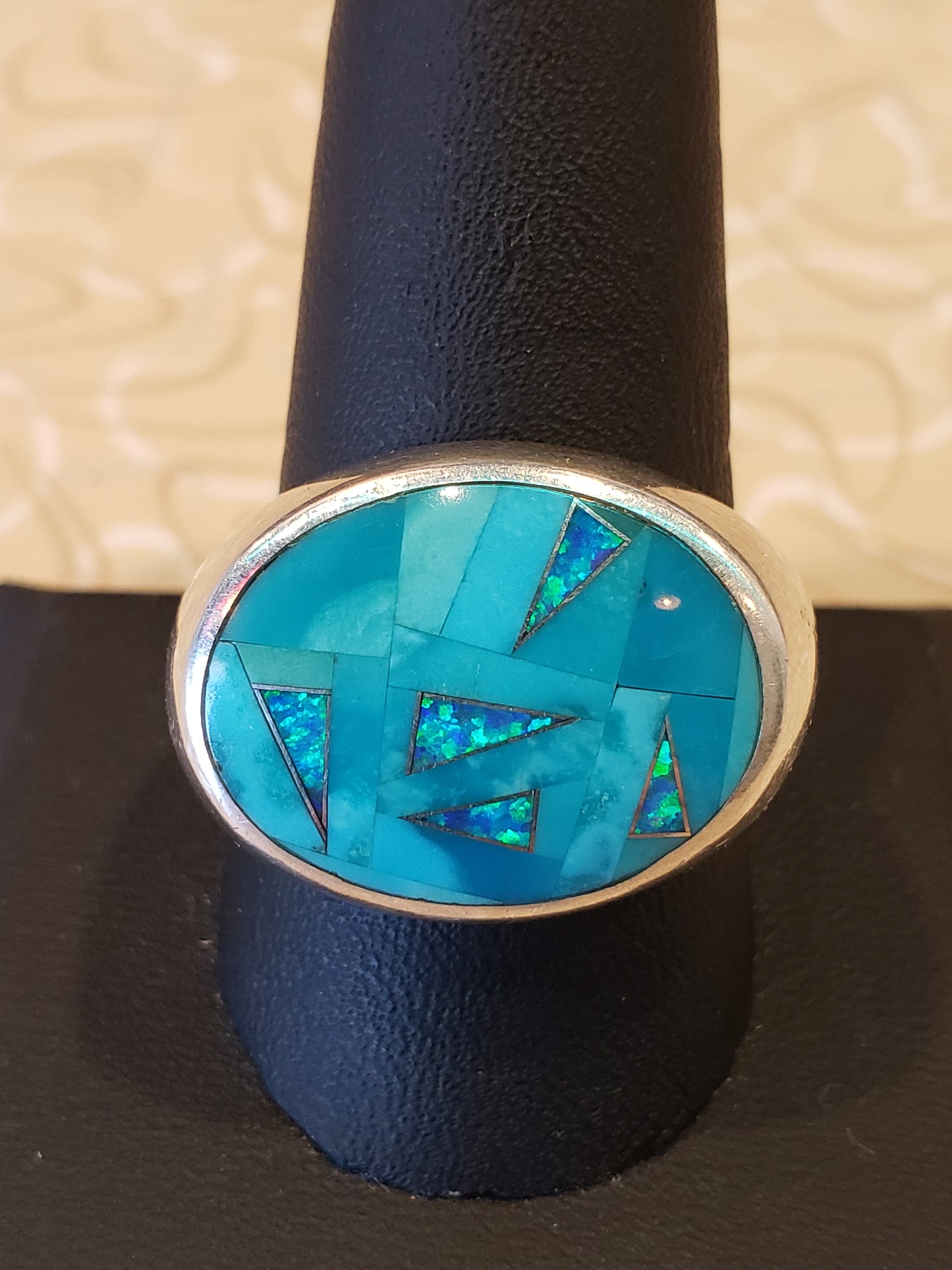 Sterling, Turquoise and Opal ring size 11