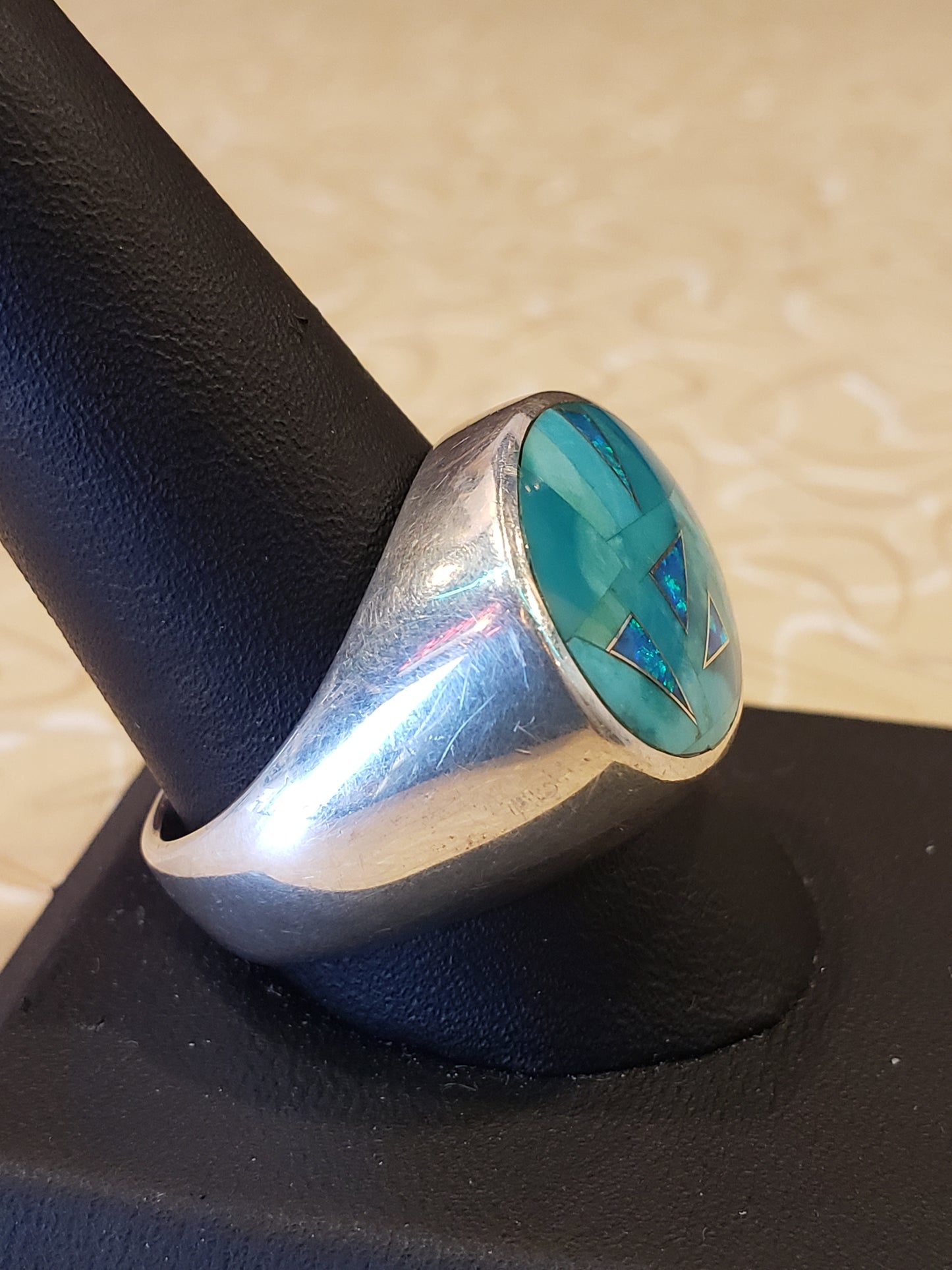 Sterling, Turquoise and Opal ring size 11