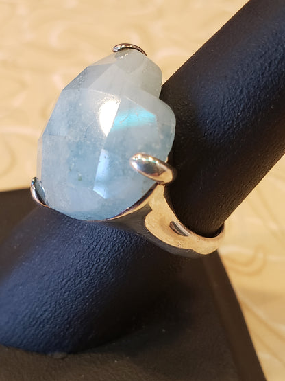 .925 ring heart shaped blue stone SIZE 7.5