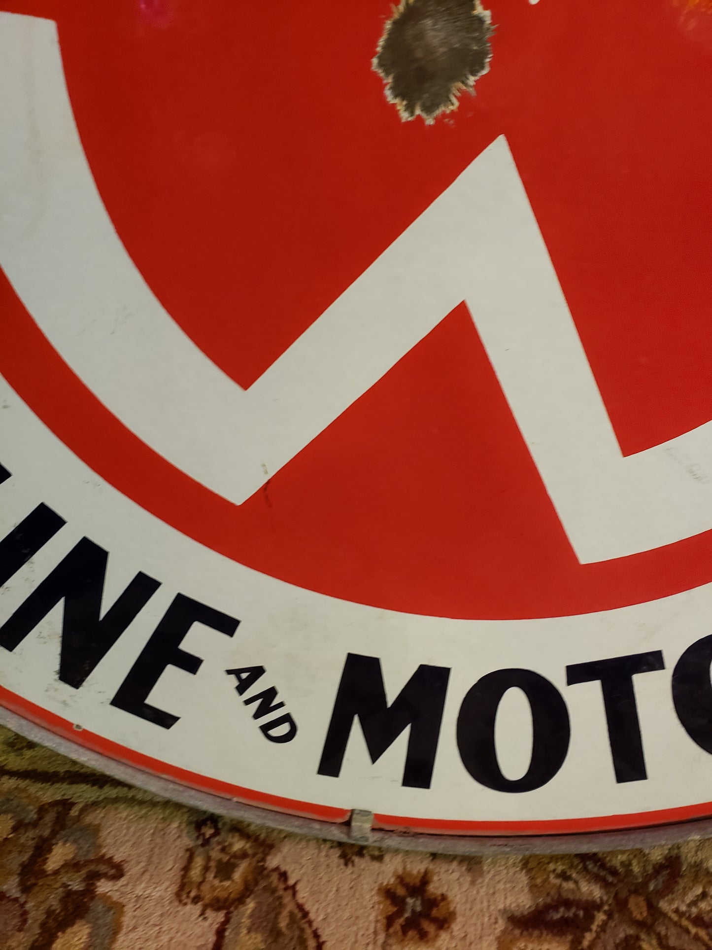 42 inch Midwest Gasoline and Motor Oils Sign in Holder (LOCAL PICKUP ONLY)