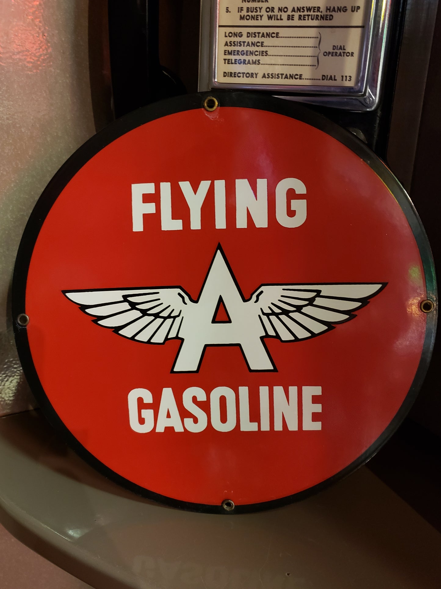 Flying A Gasoline porcelain repop sign